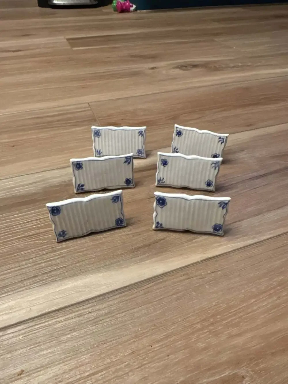 Set of 6 Vintage Fine Bone China Blue and White Floral Place Card Holders